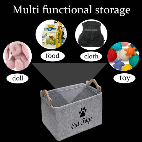 Tbczvx Cat Toy Box, Grey Felt Storage Basket for Cat Toys, 38*25*18cm Cat Toy Basket for Home Use Durable Cats Toy Basket Suitable for Organizing Pet