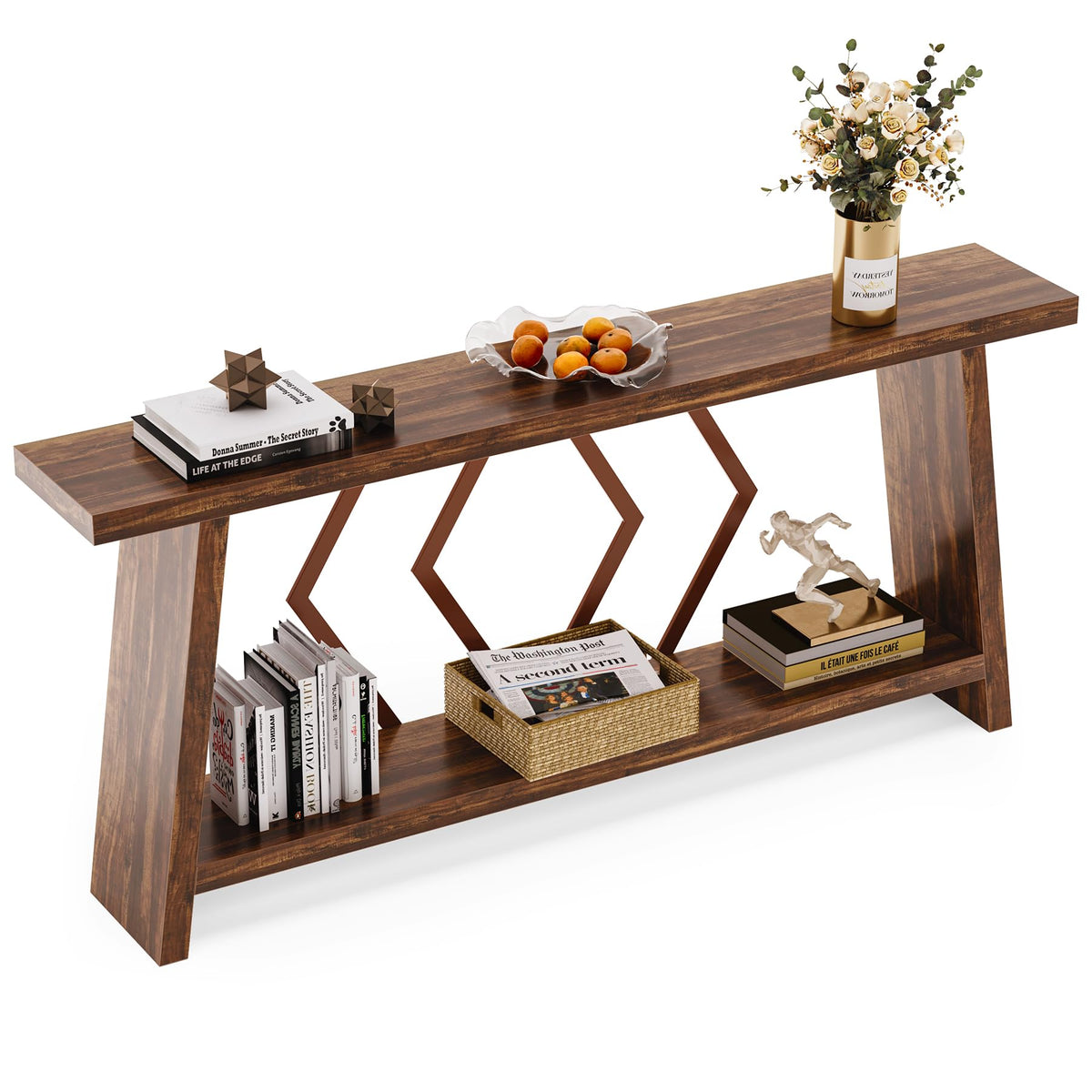 LITTLE TREE 70.9 Inch Console Table, Long Sofa Table Behind Sofa, Farmhouse Console with Shelf as Entrance Area, Living Room, Hallway