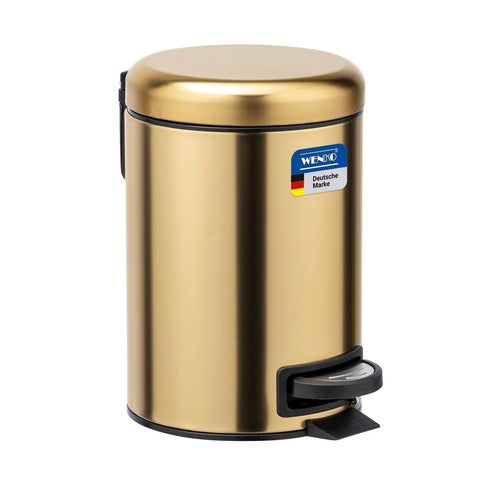 Wenko Leman Cosmetic Pedal Bin Matte Gold 3 L – Cosmetic Bin, Rubbish Bin with Anti-Fingerprint, Capacity: 3 litres, stainless steel