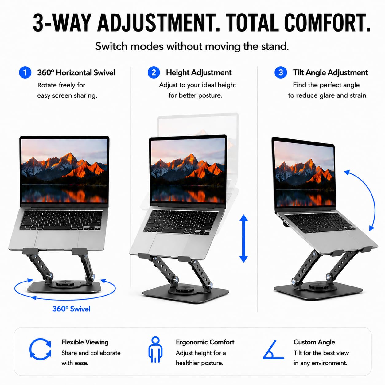 pikeman Laptop Stand 360° Adjustable, Universal for 10-17.3"