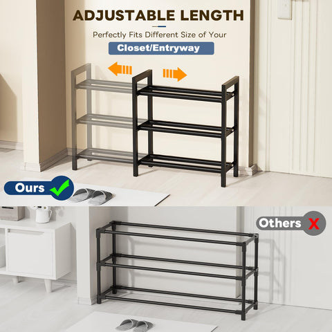 3 Tier Expandable Shoe Rack, Adjustable Metal Shoe Storage Organizer