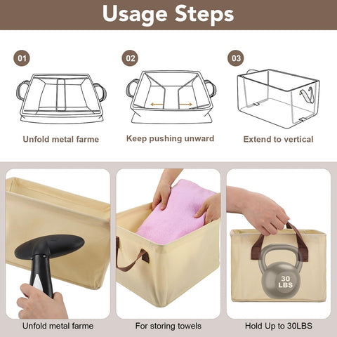 4 Pack Storage Baskets for Shelf, Small Closet Organizers and Storage Beige