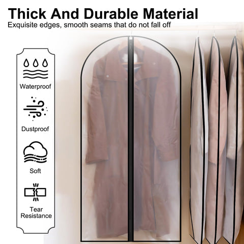 3 Pcs Dress Bags Coverss, 60 x 140cm Long Dress Covers Garment Bags for Hanging Clothes Protector Bag, Waterproof Dustproof Clothes Covers with Zip