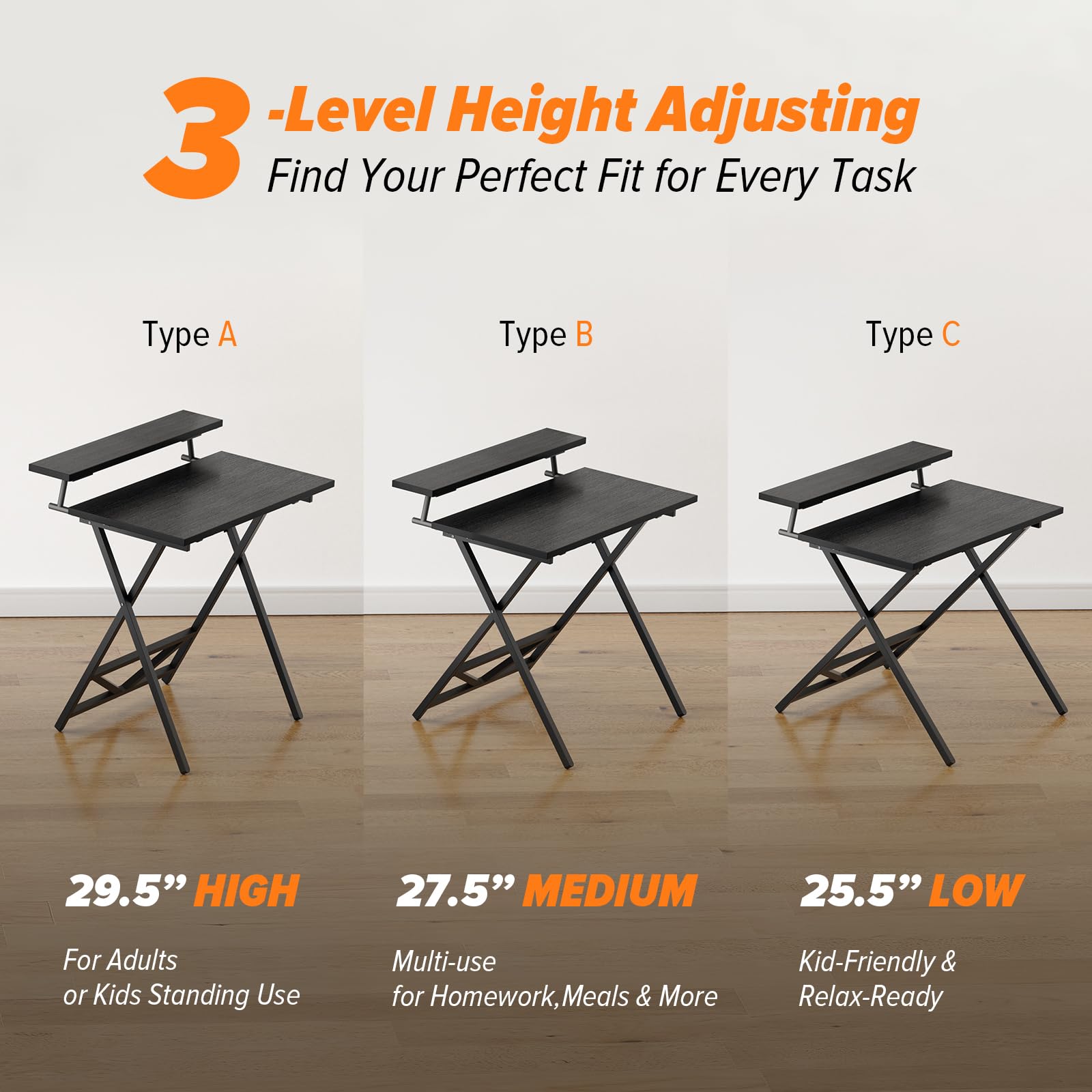 WOHOMO Folding Table with Monitor Stand, Foldable Computer Desk, Black