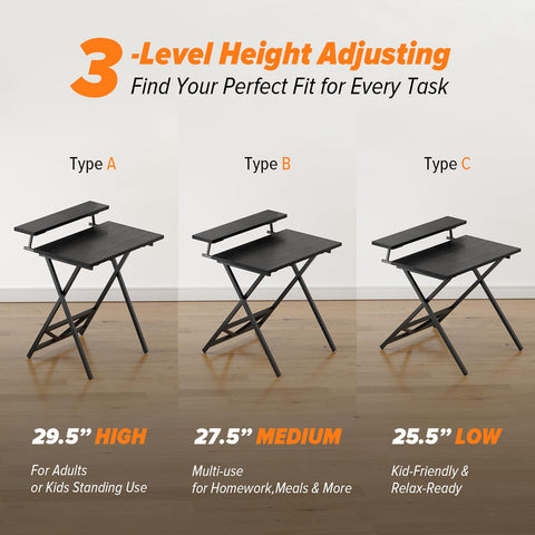 WOHOMO Folding Table with Monitor Stand, Foldable Computer Desk, Black