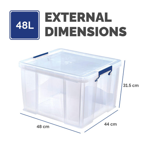 Bankers Box 48L Plastic Storage Boxes with Lids. ProStore Super Strong Stackable Plastic Storage Boxes (30 x 41 x 37 cm), Made in the UK, Clear