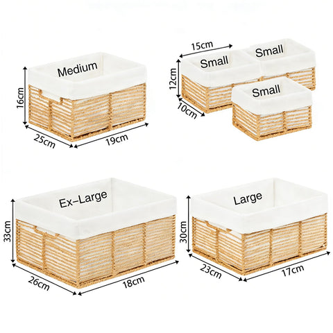 Vagusicc Wicker Storage Basket, Set of 6 Hand-Woven Display Hamper Basket with Handle, Wicker Basket for Shelves Closet