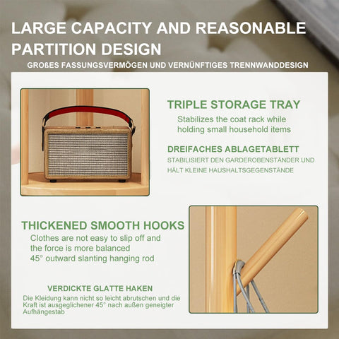 KZOBYD Rotate Coat Rack Stand, Revolving Hall Tree with Round Storage Shelf