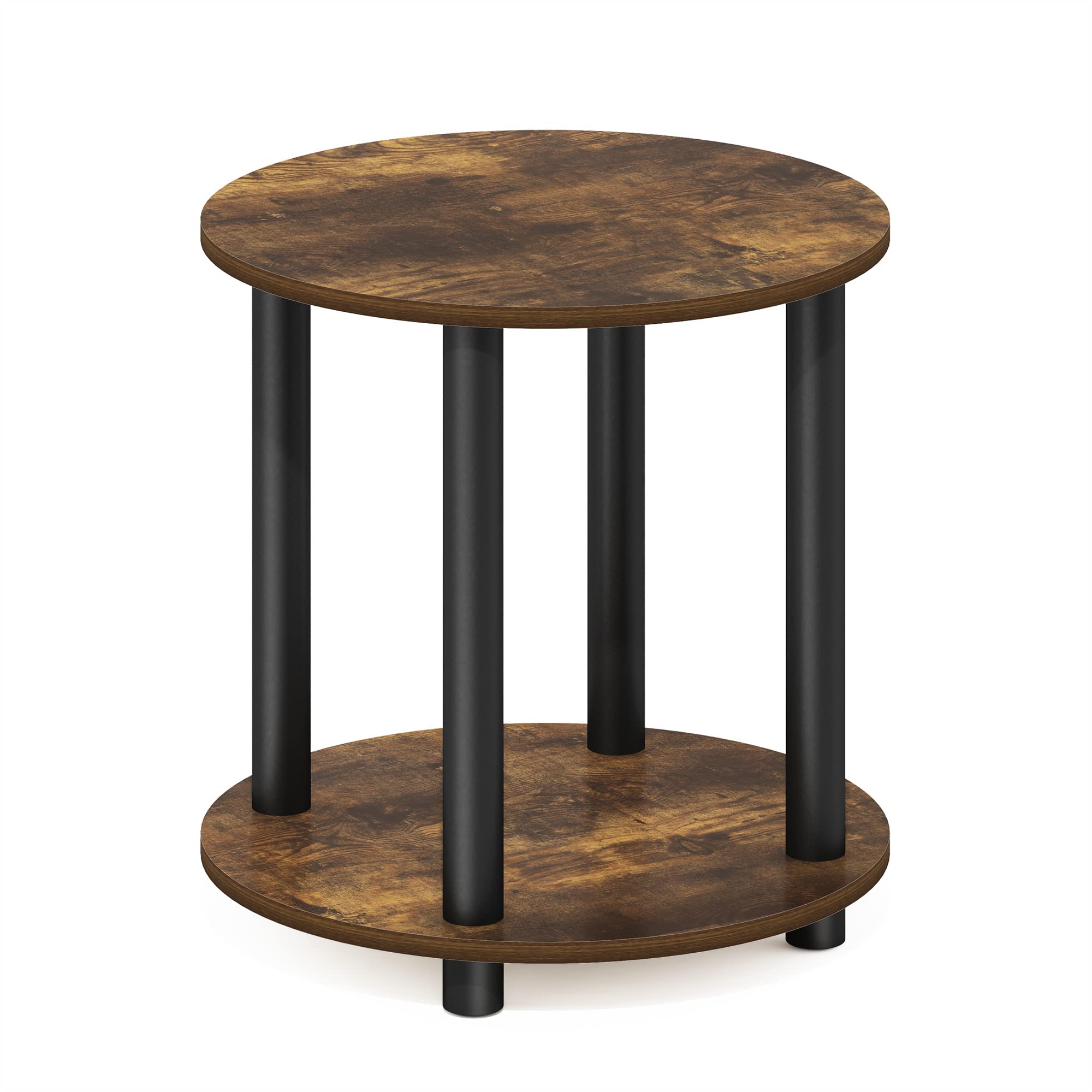 Furinno TURN-N-TUBE Side Table, 2-Tier Small Round End Table with Open Shelf, Toolless Assembly Night Stand, Bedside Table, for Living Room, Bedroom