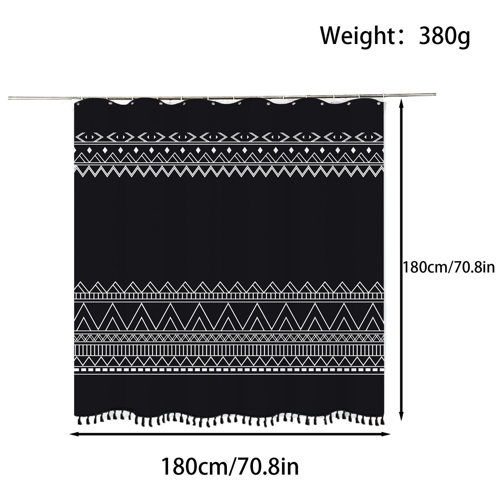 FAIRYGATE Shower Curtains Mould Proof Resistant Waterproof Polyester Shower Curtain With Hooks Black Bath Curtain Bathroom Curtains B8405