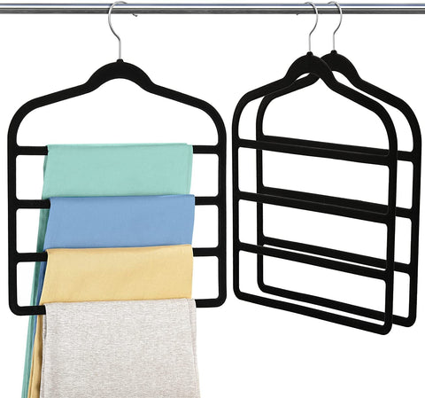 3 Pack Velvet Trouser Hangers - Space Saving, Non Slip for Jeans, Trousers, Leggings, Tie, Scarf and Towel - Multi Layer Pants Hanger for Clothes