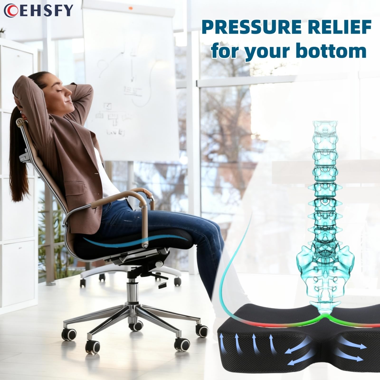 COEHSFY Coccyx Memory Foam Seat Cushion Ergonomic Booster Seat Pad