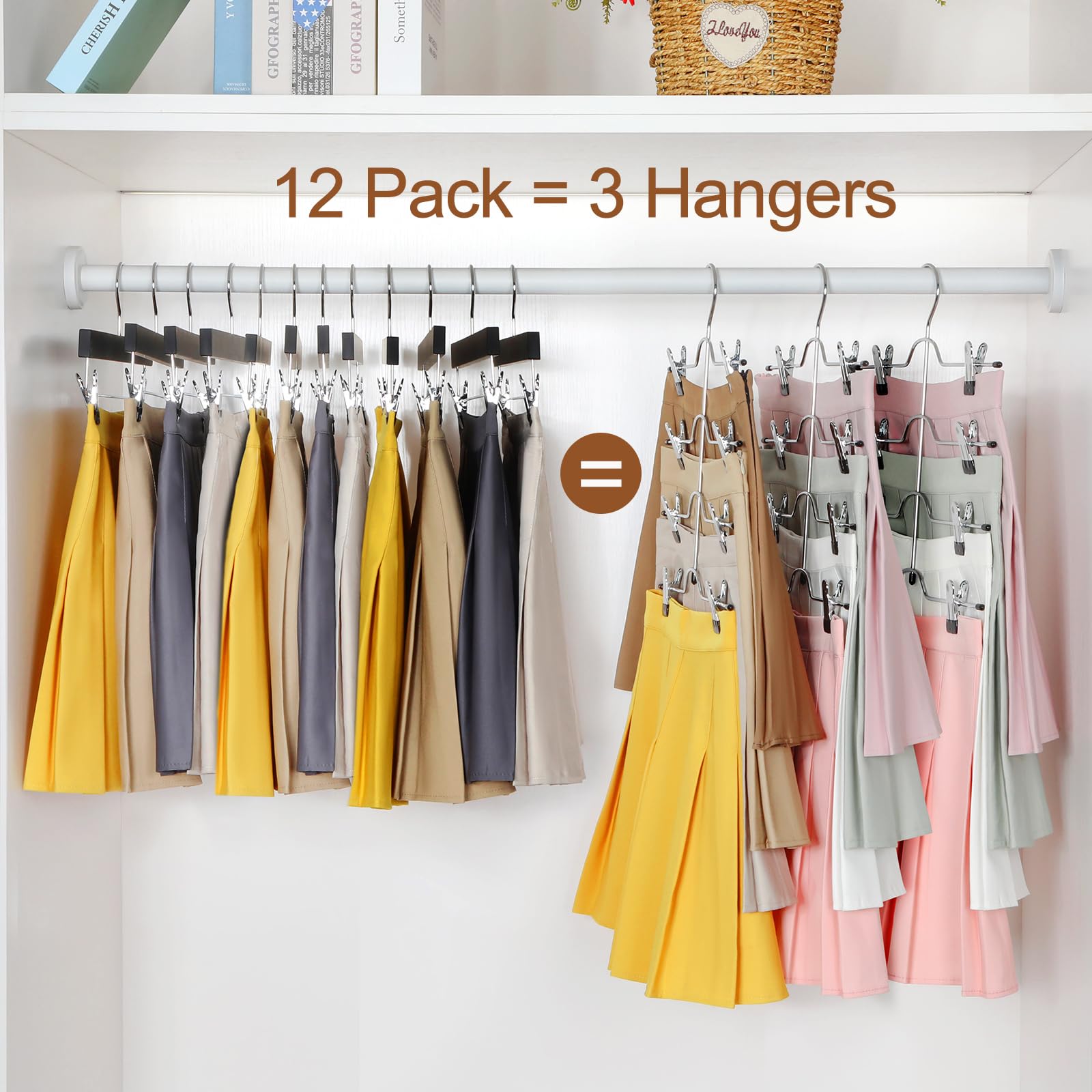 TOPIA HANGER 4 Tier Metal Skirt Hangers for Women, Pants Hanger Space Saving with Adjustable Clips, Gain 70% More Space, Non Slip Grip for Slacks