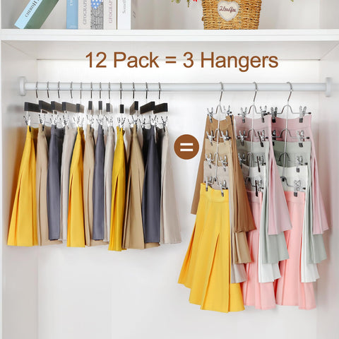 TOPIA HANGER 4 Tier Metal Skirt Hangers for Women, Pants Hanger Space Saving with Adjustable Clips, Gain 70% More Space, Non Slip Grip for Slacks