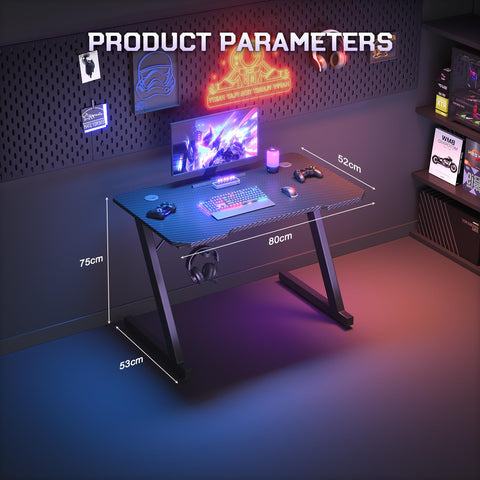 JUMMICO Gaming Desk 80 x 50 cm, Z Shaped Gaming Table Computer Desk PC Gamer Desk for Home Office, Gaming Desk with Headphone Hook, Black