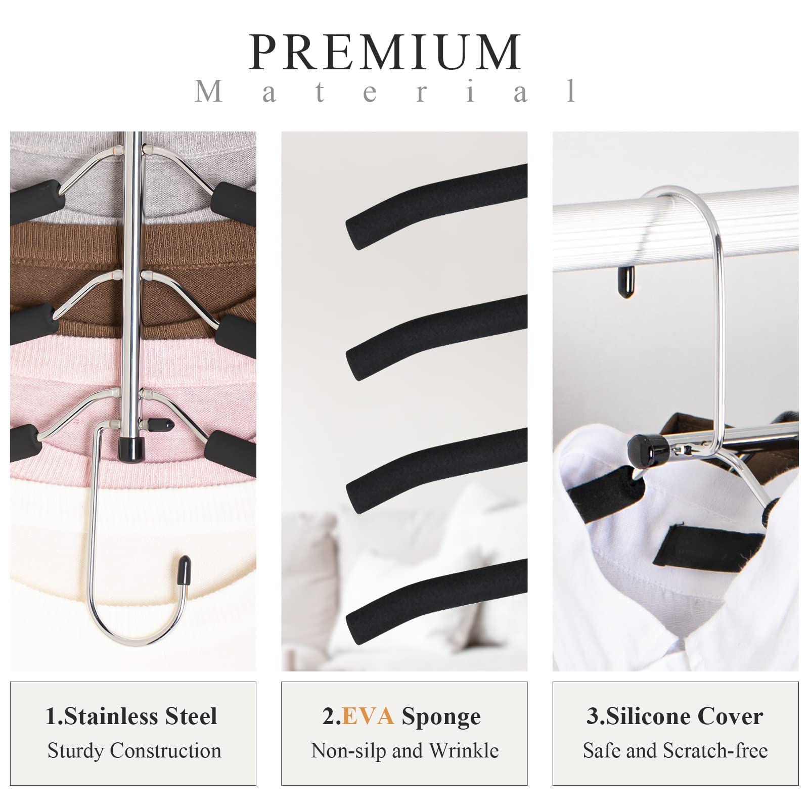 Shirt Hangers Space Saving, Non Slip 5 in 1 Coat Hangers, Black, 2Pack