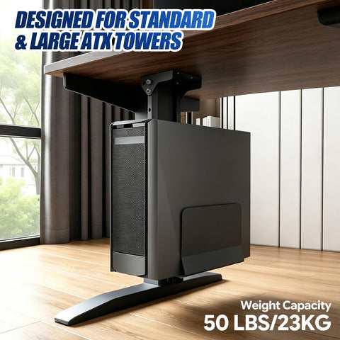 Heavy Duty PC Under Desk Hanger, 2-in-1 Computer Tower Wall Mount Bracket, Adjustable Width 15–25 cm, Height 31.5–51 cm, Holds up to 23 kg