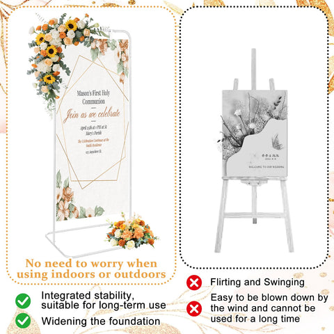 YEXEXINM Wedding Sign Holder Adjustable Height Black Metal Welcome Sign Stand with 4 Leather Hanging Straps Heavy Duty Easel Stand for Seating Charts