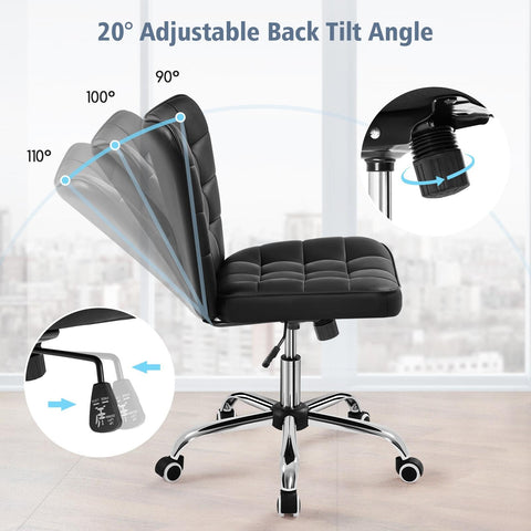 Yaheetech PU Leather Armless Swivel Office Chair, Adjustable Height, Black