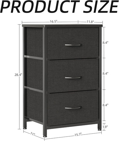 VERMESS Bedroom Chest of Drawers, 3 Fabric Drawer Dresser, Bedside Table, Small End Table for Living Room, Wooden Cabinet Bedside