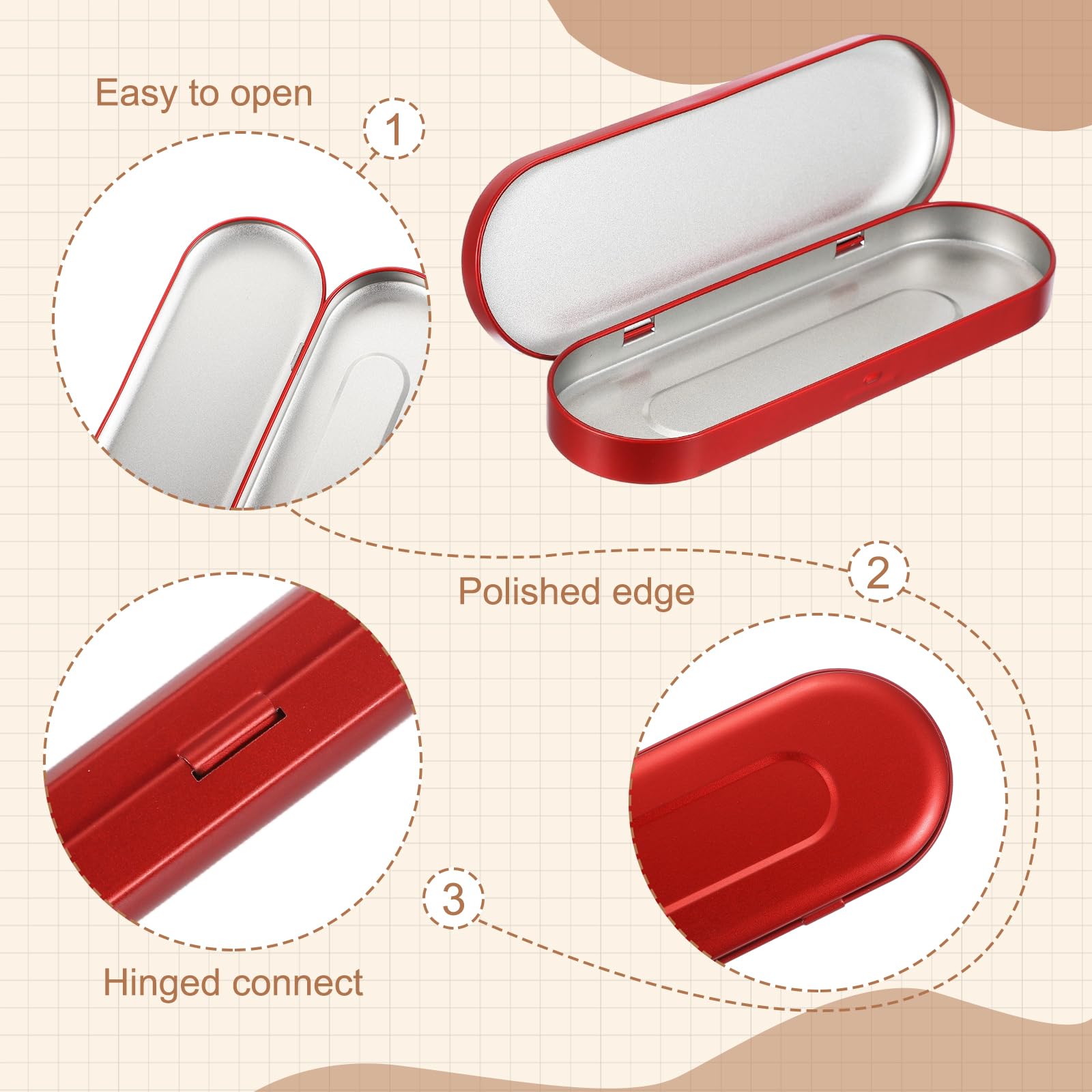 sourcing map 4Pcs Metal Tin Box Container, 6.9x2.4x0.7 Oval Empty Hinged Lid Box with Self Adhesive Colored Sticker