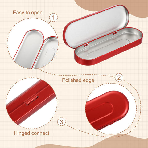 sourcing map 4Pcs Metal Tin Box Container, 6.9x2.4x0.7 Oval Empty Hinged Lid Box with Self Adhesive Colored Sticker