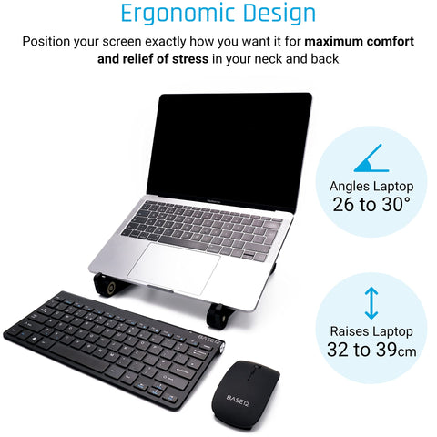 BASE12 Laptop Stand, Portable Foldable Notebook Stand for Desk, Ergonomic Angle Adjustable Laptop Riser Compatible with PC, MacBook, Tablet 11-17”