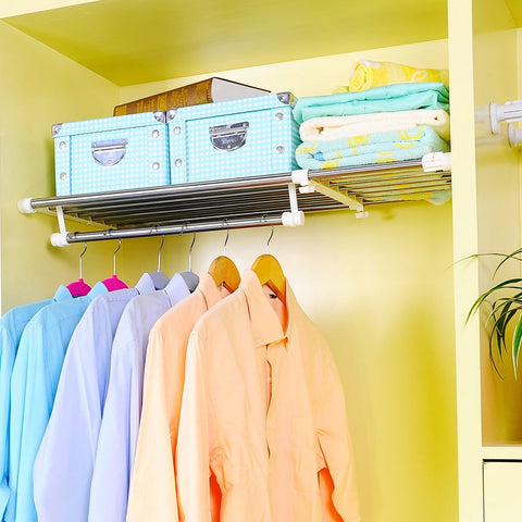 BAOYOUNI Extendable Closet Shelf Rod Clothes Hanger Organizer Heavy Duty Metal Storage Rack DIY Separator Divider (55-90cm)