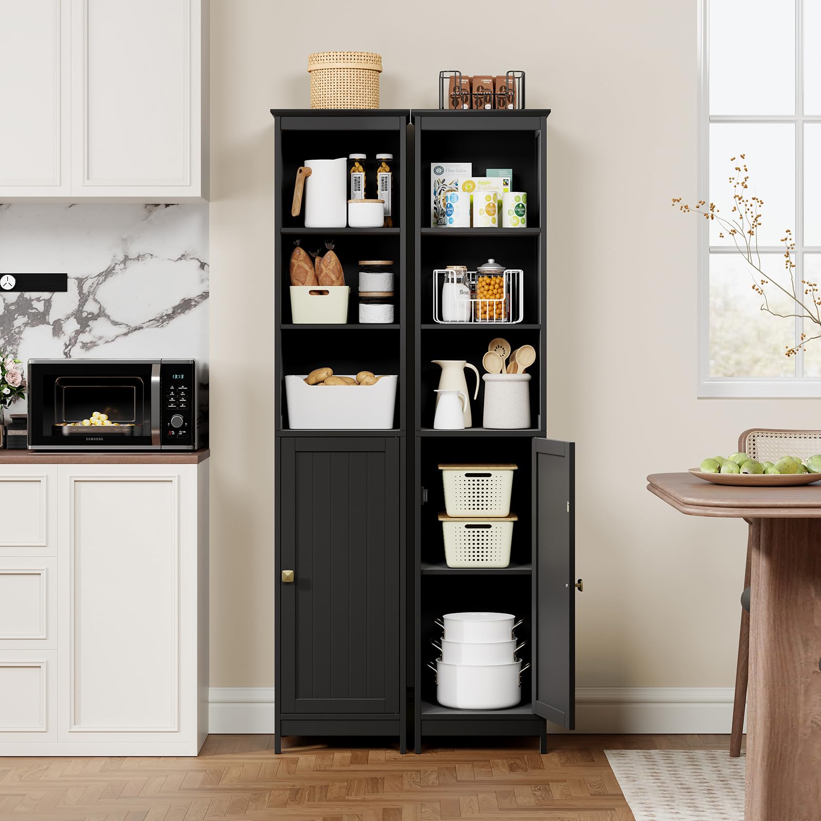 RRX Narrow Tall Bathroom Storage Cabinet,35 * 32 * 161cm (black)