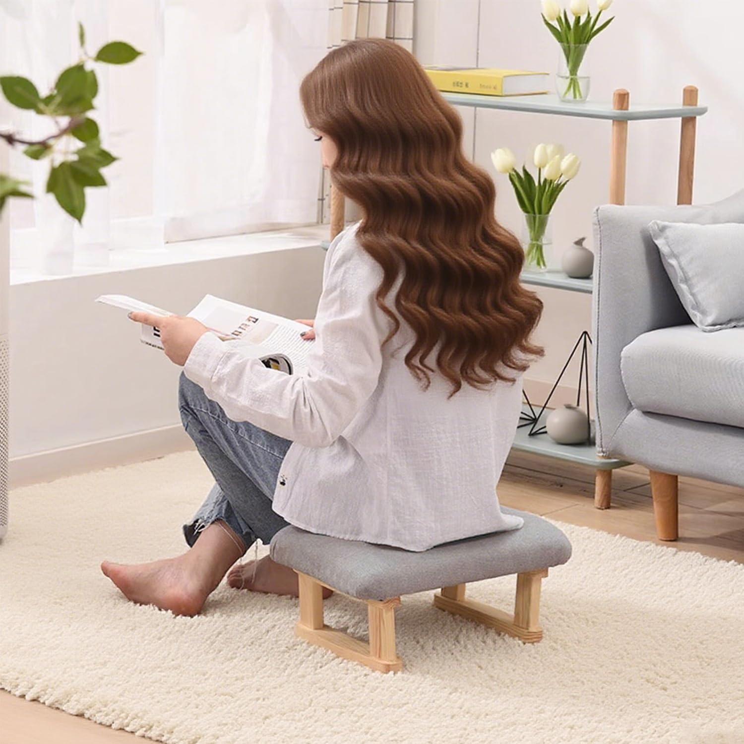 Stowetry Foot Stool, Pouffe Footstool with Removable Cover