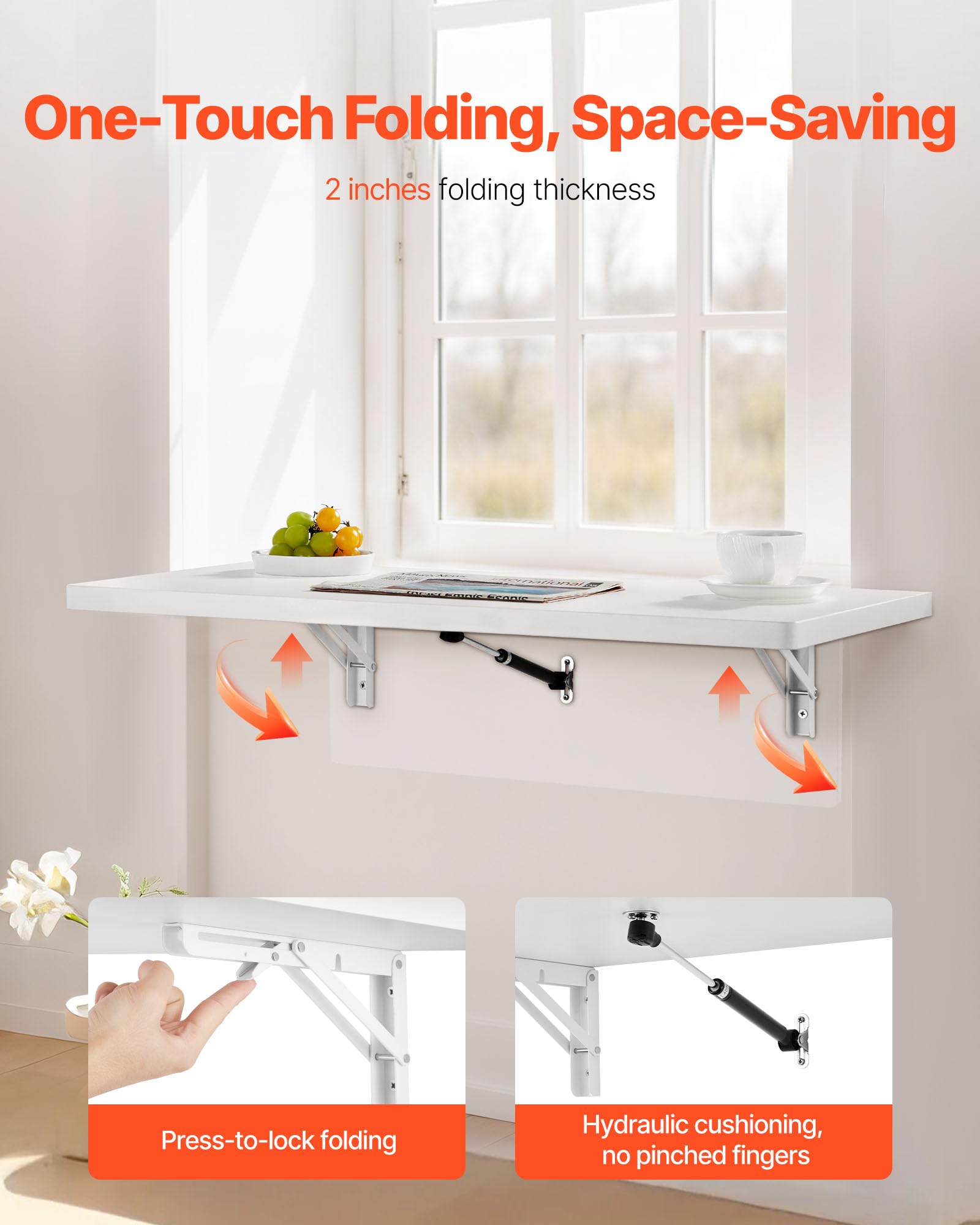 VEVOR Wall Mounted Folding Table, 47.2 x 19.7 inches Wall Mount Table, Floating Desk with Iron Bracket, Fold Down Desk for Small Spaces, Home Office