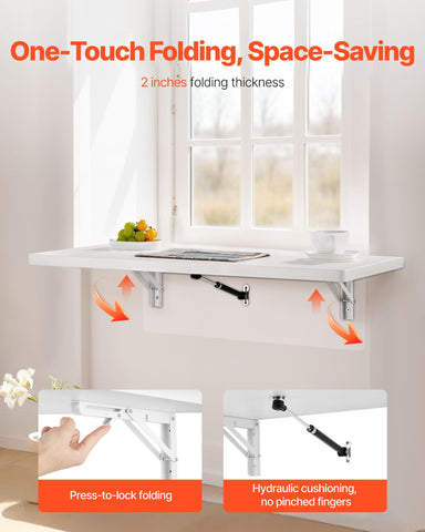 VEVOR Wall Mounted Folding Table, 47.2 x 19.7 inches Wall Mount Table, Floating Desk with Iron Bracket, Fold Down Desk for Small Spaces, Home Office