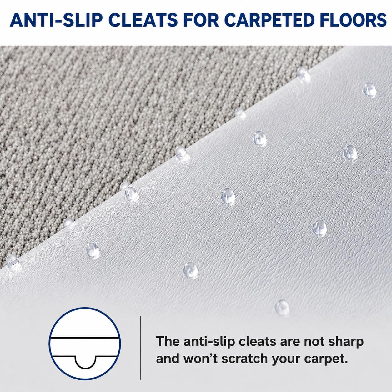 Thickened Office Chair Mat for Carpet, 120×90cm with Lip, 3mm Thick Clear Heavy Duty Floor Protector with Anti-Slip Particles for Office & Home