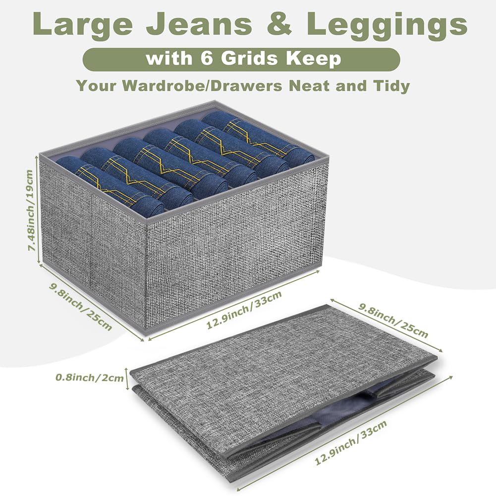 WANGIRL Clothes Drawer Organizer, Foldable Rigid PE Wardrobe Organiser Solution for Jeans, Pants, Shirts, Leggings, Baby Clothes, Storage