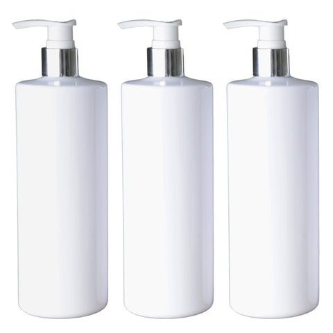 Taylor & Smyth 3 x 500ML PET PUMP DISPENSER BOTTLE MRS HINCH STYLE BATHROOM KITCHEN SHAMPOO CONDITIONER CONDITIONER WHITE CHROME