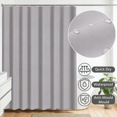 FAVORTALK Shower Curtain Mould Proof Mildew Resistant, 180x180cm Grey Bathroom Curtain Set With 12 Hooks, Weighted Hem