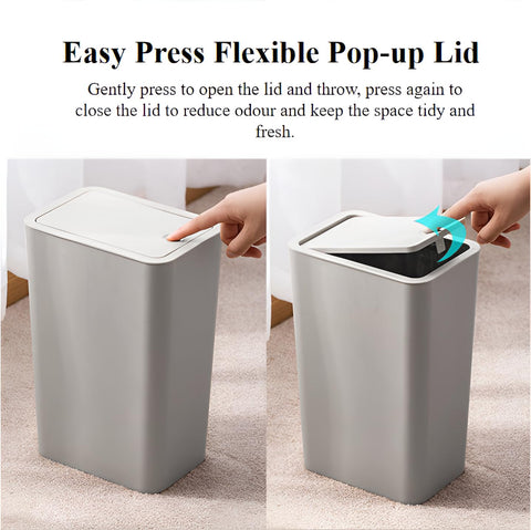 3 Pack Bedroom Bin,10L Slim Bathroom Bin with Lid,Push Button Plastic Waste Bin for Bathroom Anti-Odour,Plastic Thin Trash Can for Office,Living