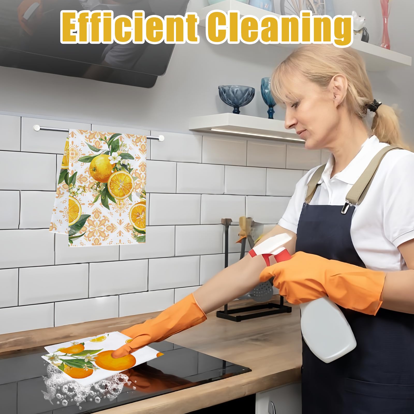 Vspek Lemon Kitchen Towels, Microfiber Tea Towel, Soft Absorbent Quick Dry Reusable Dish Towel Set of 4, Hand Towels for Kitchen Drying