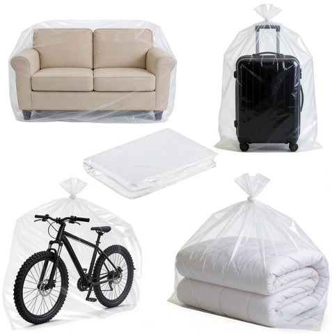 QISF Extra Large Clear Plastic Bags 150 x 150 cm, 5 PCS Waterproof Jumbo Storage Bags,Suitcase Storage Bag for
