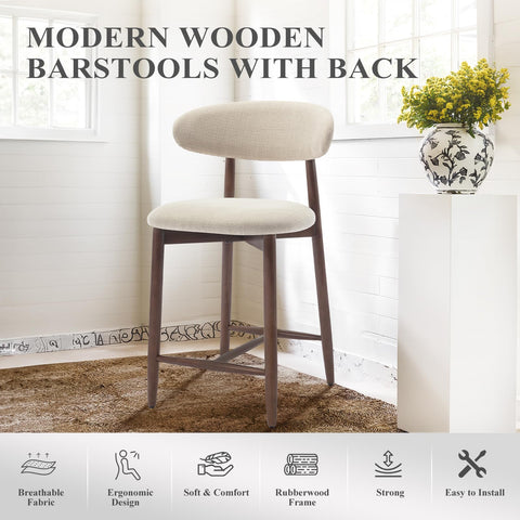COLAMY 6PCS Counter Height Bar Stools with Back, Modern Upholstered Bar Chairs with Ergonomic Backrest & Footrest, Rubberwood Frame
