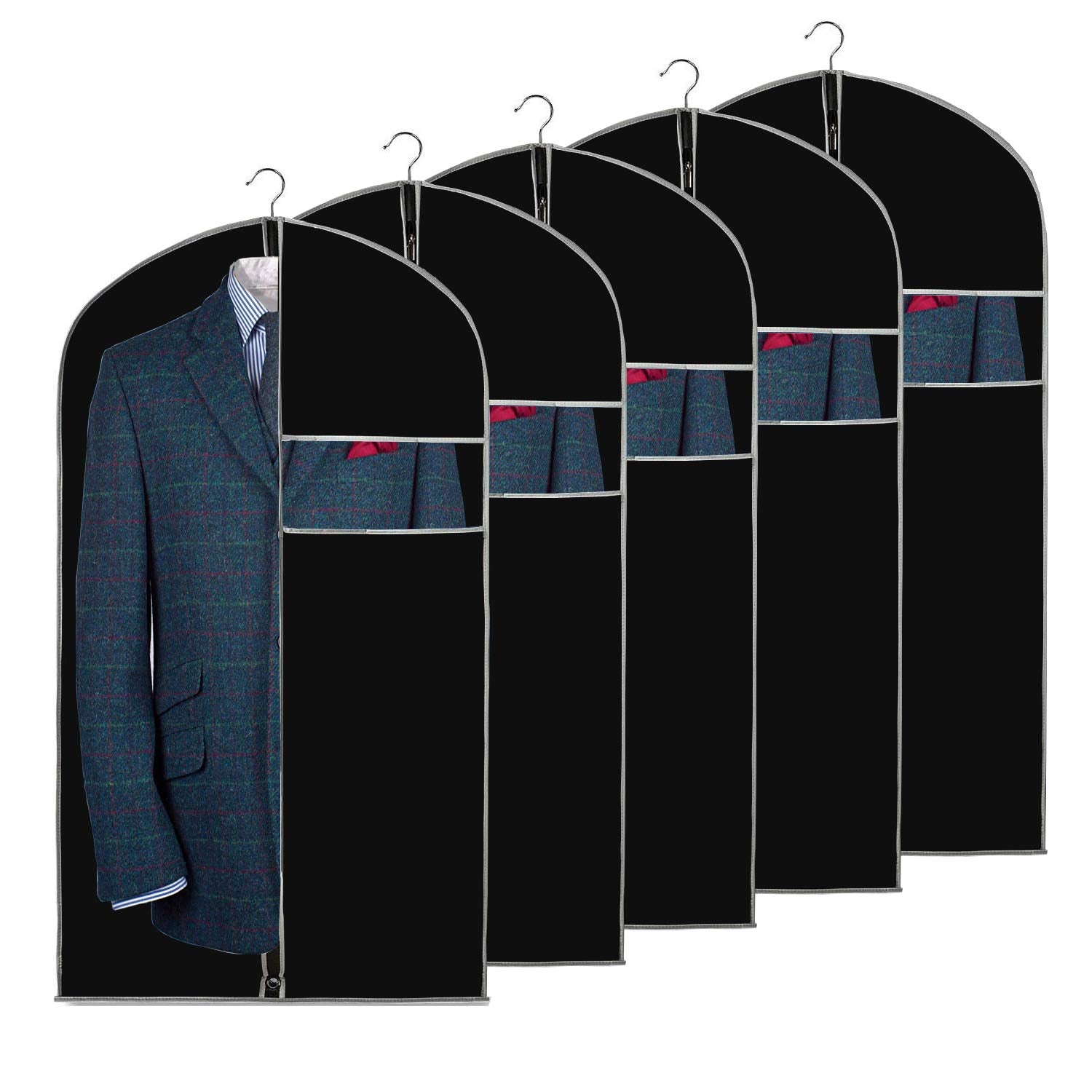 URMI Suit Bag, Breathable 60 x 100cm (5 PCS) Garment Bags Clothes Bags for Storage with Clear Window Dust Moth Proof Dress Bags Protector for Suit