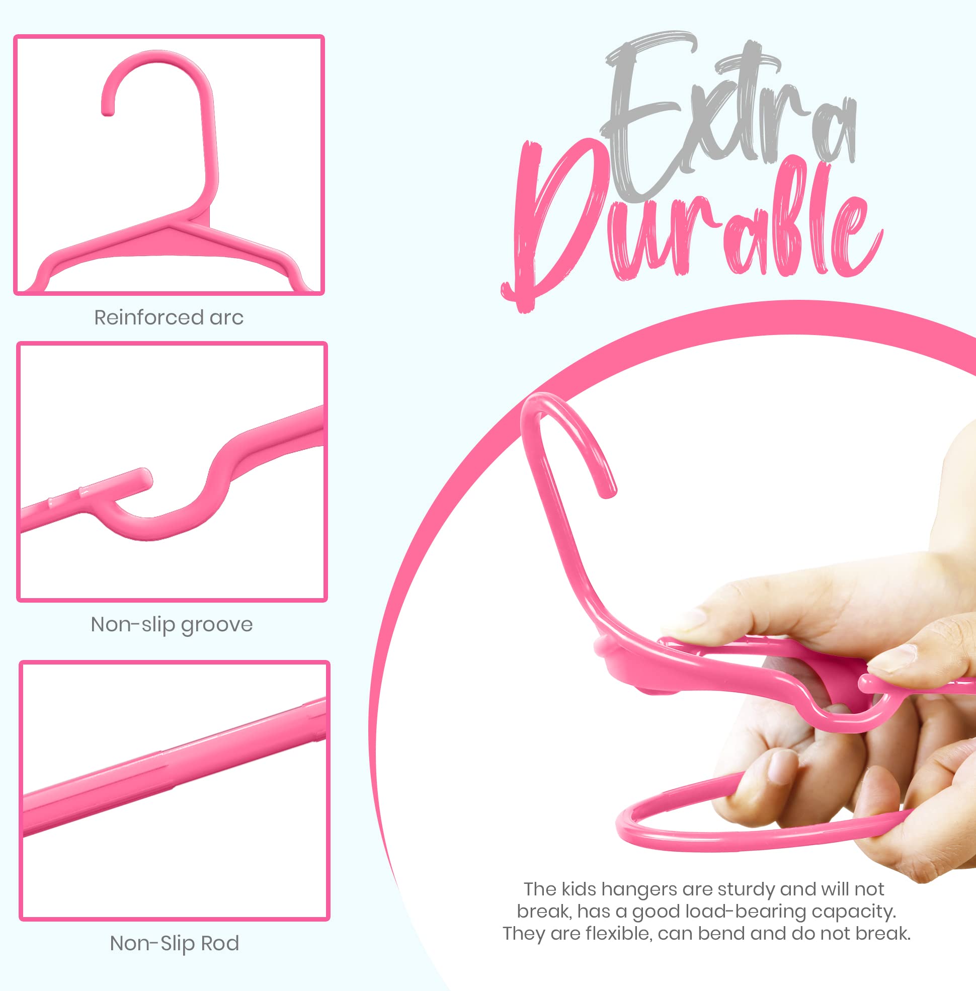 Utopia Home Baby Hangers - 60 Pink Plastic Kids Closet Hangers - Durable, Ideal for Everyday Use