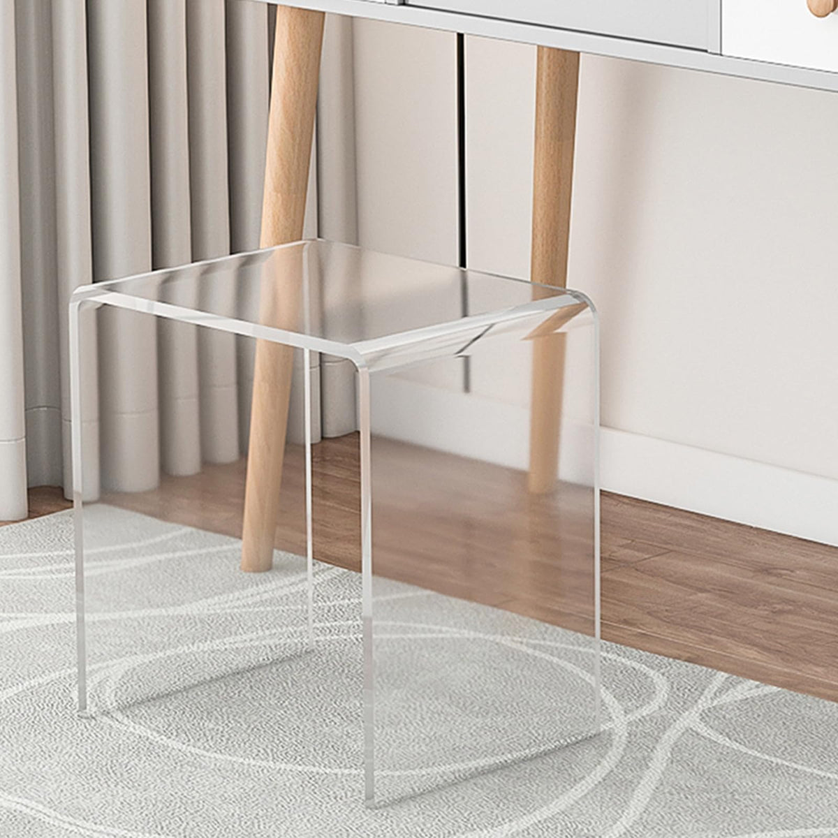 Clear Acrylic U Shaped End Table, Transparent Perspex Plastic Shower Stool, Stylish Modern Coffee Table with Rounded Edges