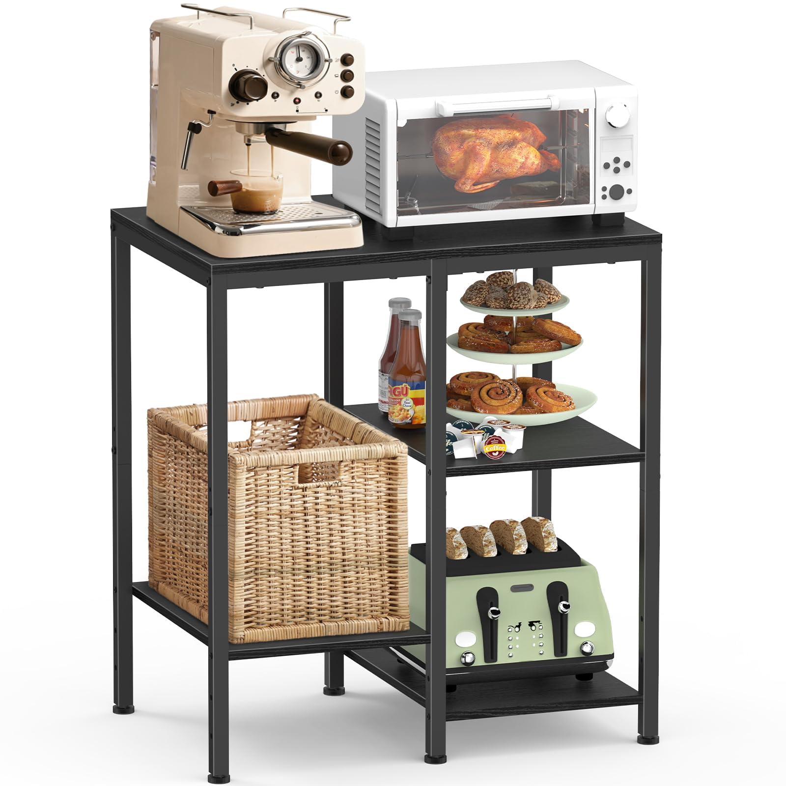 OGEMXU Kitchen Microwave Stand,4-Tier Adjustable Microwave Cart,Black