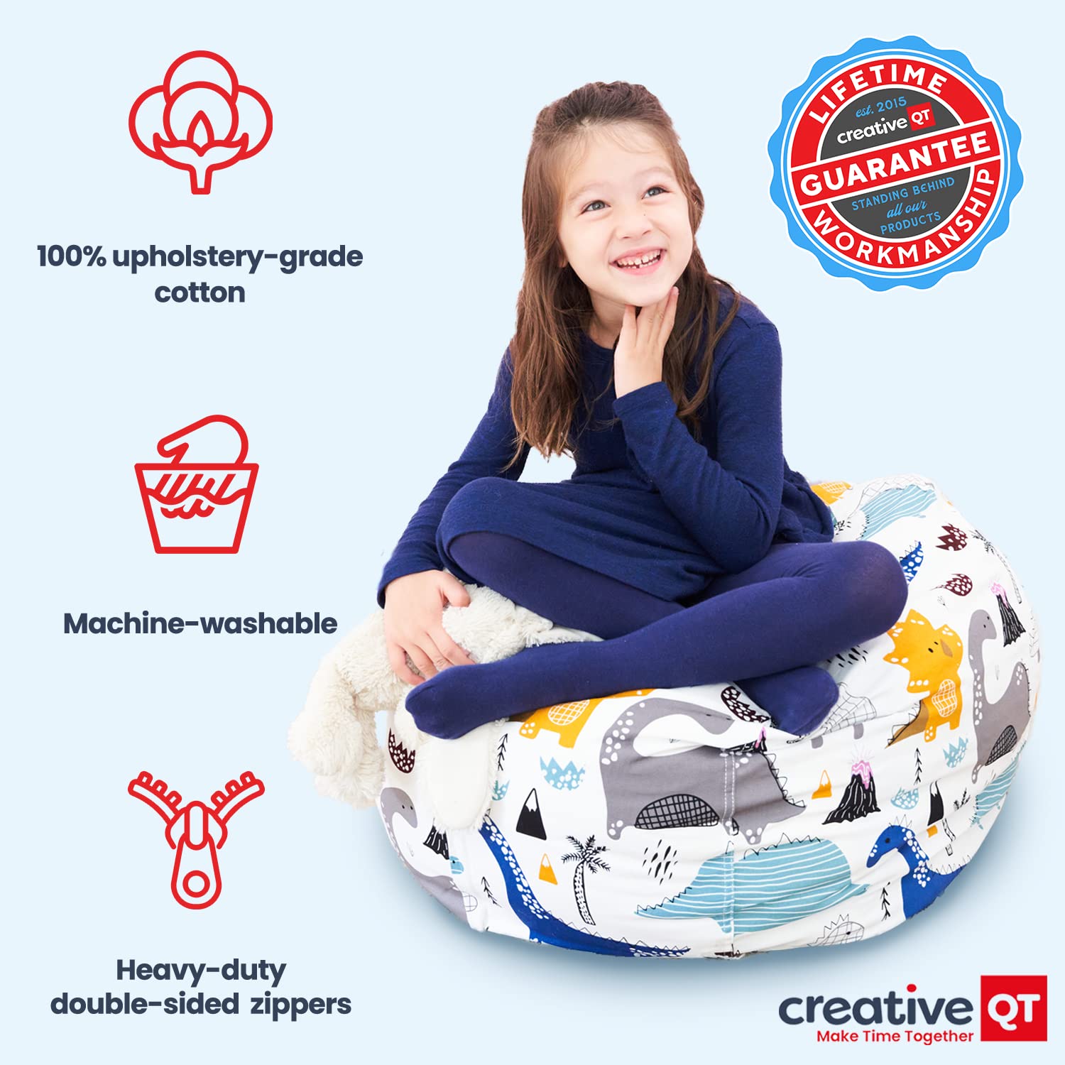 Creative QT Stuff ’n Sit Large 33’’ Bean Bag Storage Cover for Stuffed Animals & Toys, Giant Beanbag Chair for Plush