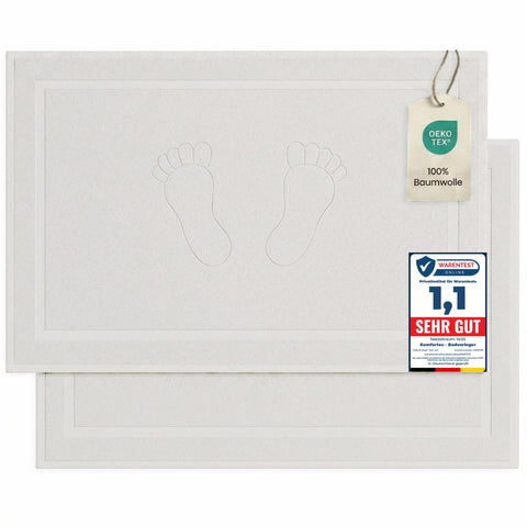 Komfortec Bath Mat 2 pcs,%100 Coton & 800 g/m², Washable, Absorbent, Quick Drying, 50 x 80 cm, White