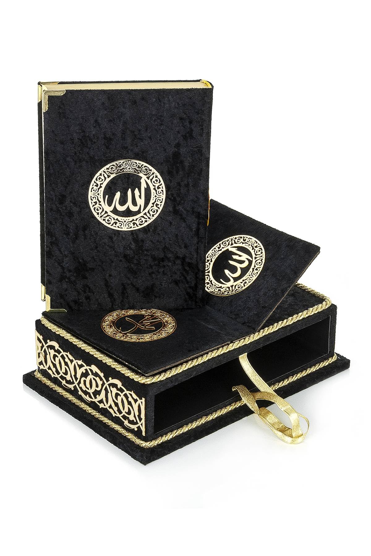 ihvan online, The Holy Arabic Quran Gift Set, Book Stand Holder, Desktop Quran Holder, Rehal, Velvet Covered Chest Rihal