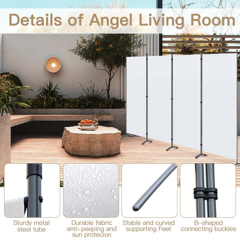 Angel Living 4 Panels Folding Room Divider | Privacy Screen with Polyester Fabric & Sturdy Iron Frame | Freestanding Partition for Office, Bedroom