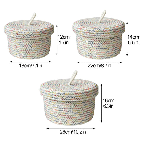 Round Cotton Rope Storage Basket with Lid, Round Multipurpose Cotton Woven Basket with Lid Large Capacity Storage Pot Organizer Container for Small