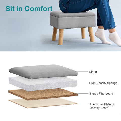 BRIAN & DANY Footstool Ottoman with Storage, Linen Rectangle Storage Ottoman, Foot Stool with Legs Sofa Footrest for Living Room Entryway Office, Gray